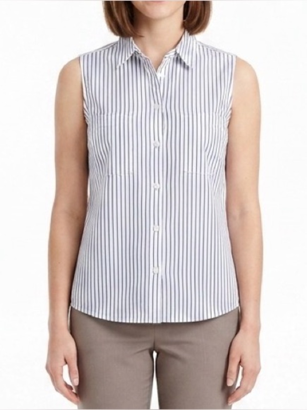 Forever 21 White/Navy Pinstripe Shirt Button Down Medium